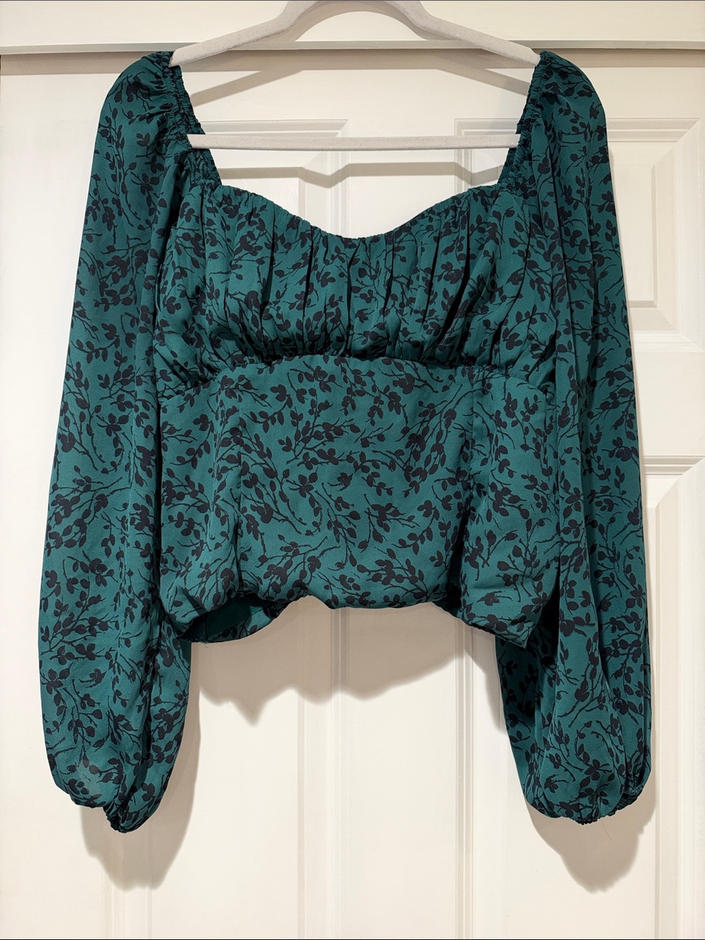 Abercrombie & Fitch Dark Green Floral Sweetheart Long Sleeve Top Size XL
